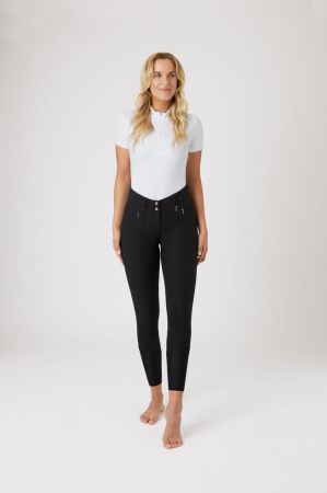 Bryczesy HORZE lekkie ze stretchem i skórzanym, lejem kolanowym Angelina czarne