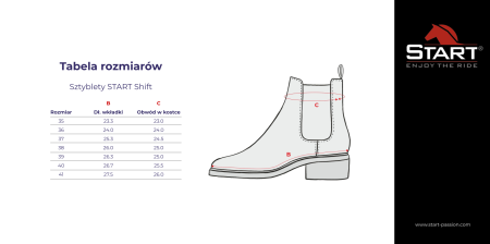 Tabela rozmiarów Sztyblety START Shift czarne