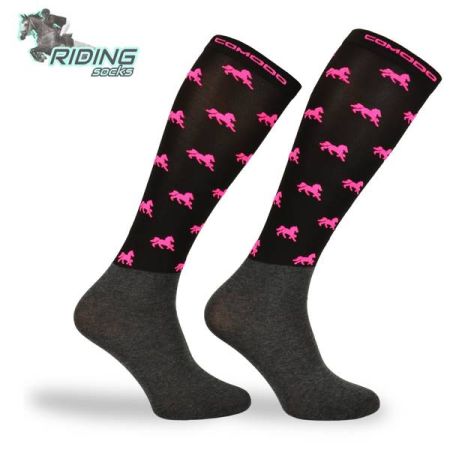 Podkolanówki jeździeckie COMODO SPJM – czarne w konie Horses 02