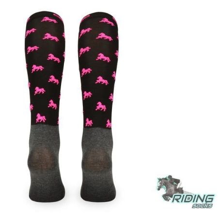 Podkolanówki jeździeckie COMODO SPJM – czarne w konie Horses 02