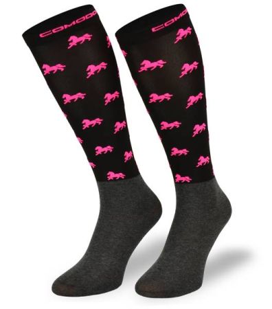 Podkolanówki jeździeckie COMODO SPJM – czarne w konie Horses 02
