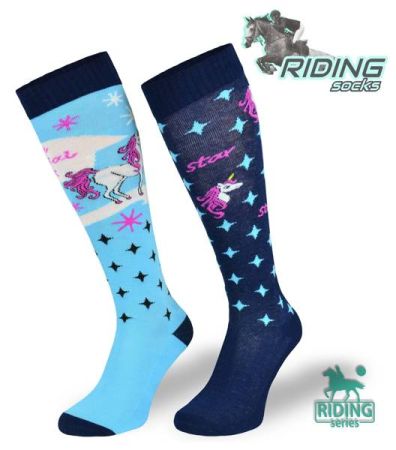 Skarpety jeździeckie COMODO SJBW niebieskie jednorożce