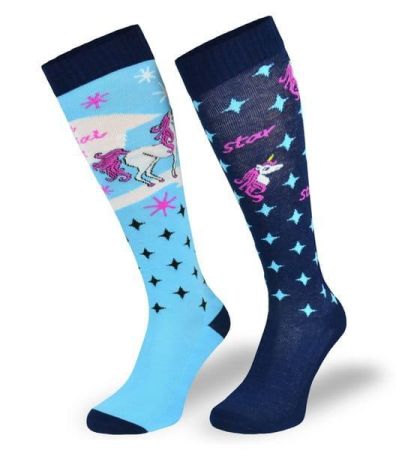 Skarpety jeździeckie COMODO SJBW niebieskie jednorożce