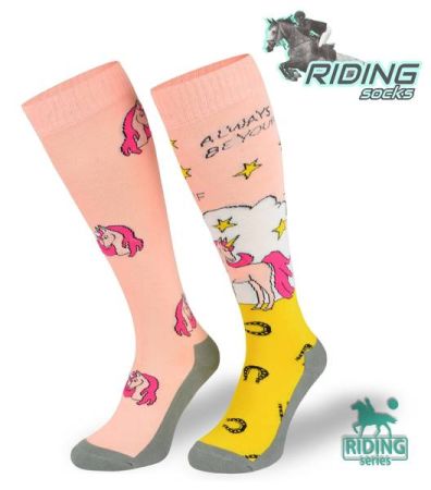 Skarpety jeździeckie COMODO SJBW różowe jednorożce