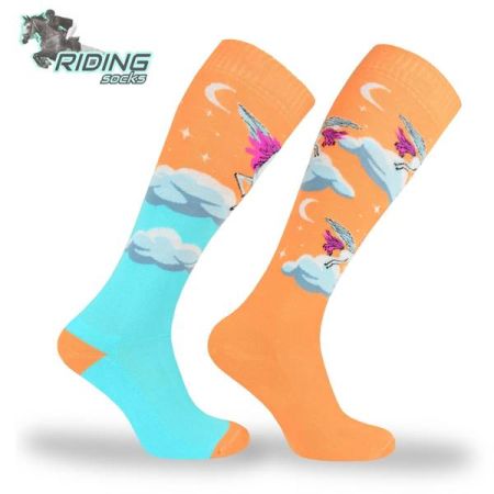 Podkolanówki jeździeckie COMODO SJBW - pomarańczowe jednorożce