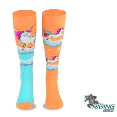 Podkolanówki jeździeckie COMODO SJBW - pomarańczowe jednorożce