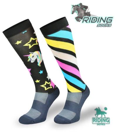 Podkolanówki jeździeckie COMODO SJP - czarne jednorożce