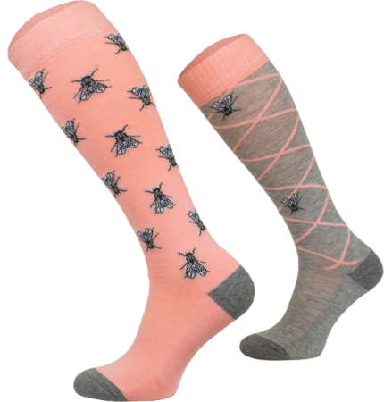 Podkolanówki jeździeckie COMODO SJBW - różowe muchy