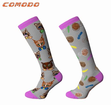 Podkolanówki jeździeckie COMODO SJP - szare w kotki