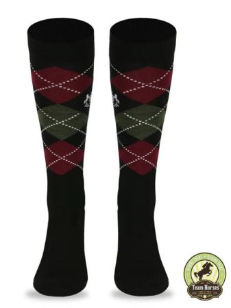 Podkolanówki jeździeckie SJPW – 40% wełny merino czarno szaro czerwone.jpg