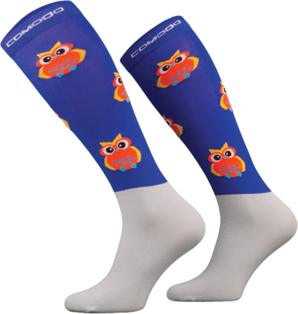 Podkolanówki jeździeckie COMODO SJMW niebieskie w sowy.png
