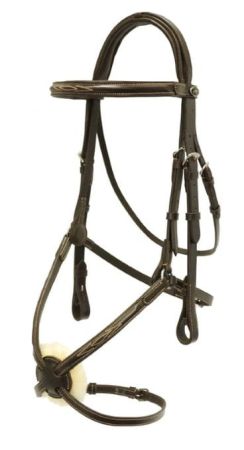 Ogłowie CANTER CLUB z nachrapnikiem meksykańskim z wodzami choco.jpg