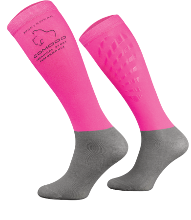 Podkolanówki jeździeckie SPJT z silikonem - różowy neon.png