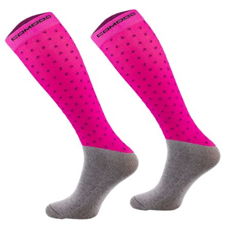 Podkolanówki jeździeckie COMODO SPJM neon pink w kropki 06.jpg