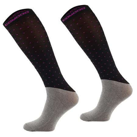 Podkolanówki jeździeckie COMODO SPJM czarne w kropki 02.png