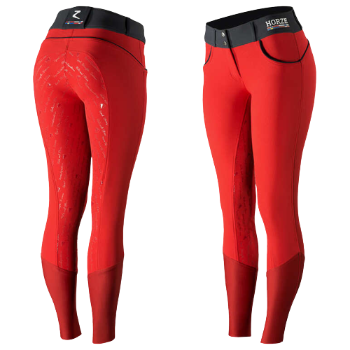 Przejdź do produktu Bryczesy HORZE Nordic Performance damskie z pełnym lejem silikonowym czerwone