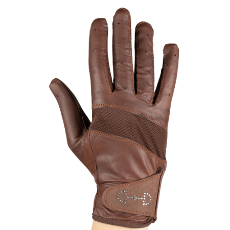 Rękawiczki HORZE Mesh z siatką skórzane damskie brązowe2.png
