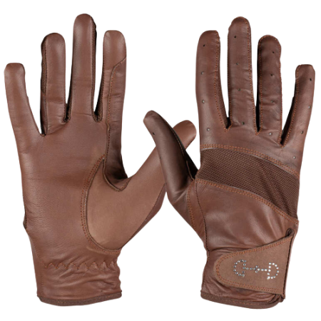Rękawiczki HORZE Mesh z siatką skórzane damskie brązowe.png