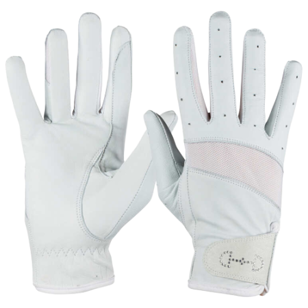 Rękawiczki HORZE Mesh z siatką skórzane damskie białe.png